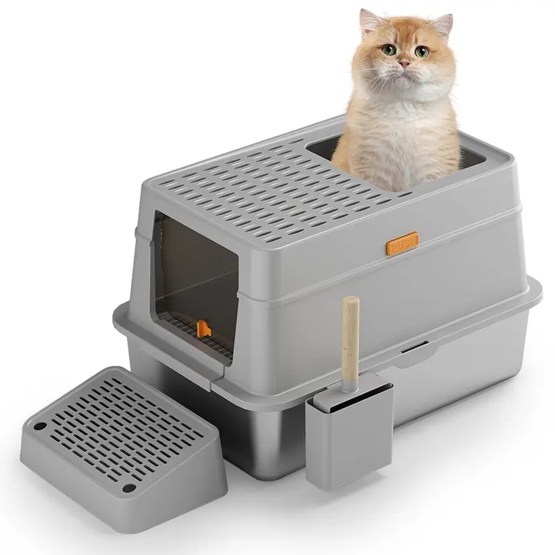 Stainless Steel Fully Enclosed Large Cat Litter Basin Anti-Splash Pet Supplies with Deodorant Function for Cat Litter Boxes