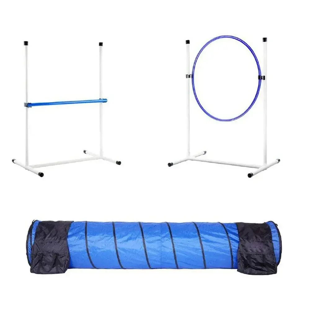 Pet Dog Agility Equipment Set Kit Obstacle Training Kit Dog Agility Rods Jump Running Hurdle Outdoor Sports Stakes Poles Tunnel