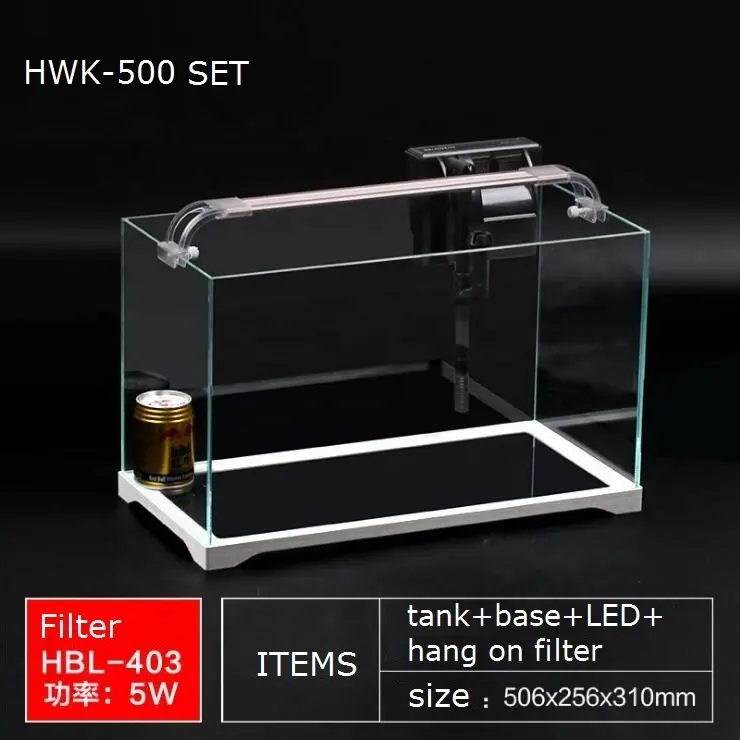 50cm Low Iron Glass (31L/8.2 US Gal) Portable Table Aquarium Fish Tank with LED Light