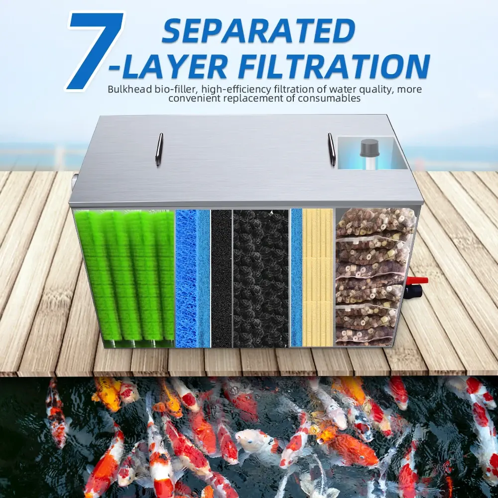 QLOZONE customizable aquarium fish pond filter system 5000L/H stainless steel bacteria house bio porous ceramic koi pond filter