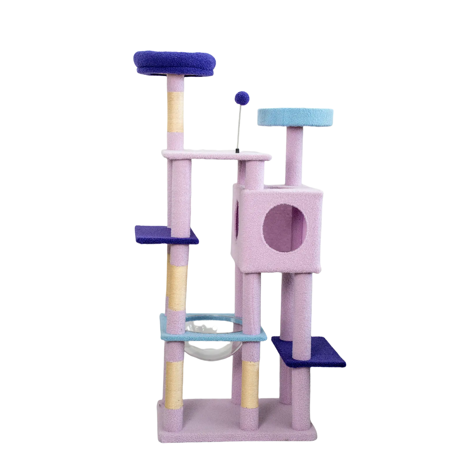 Modern Luxury Purple Cat Tree Large Cat Relaxing Climbing Tower with Sisal Scratching Post Classic Cat Condo Furniture
