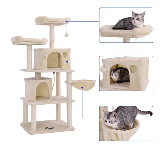 Universal Large All-Season Cat Tree with Integrated Nest Scratching Board for Multiple Cats Wood Climbing Frame Cat Tree Nest