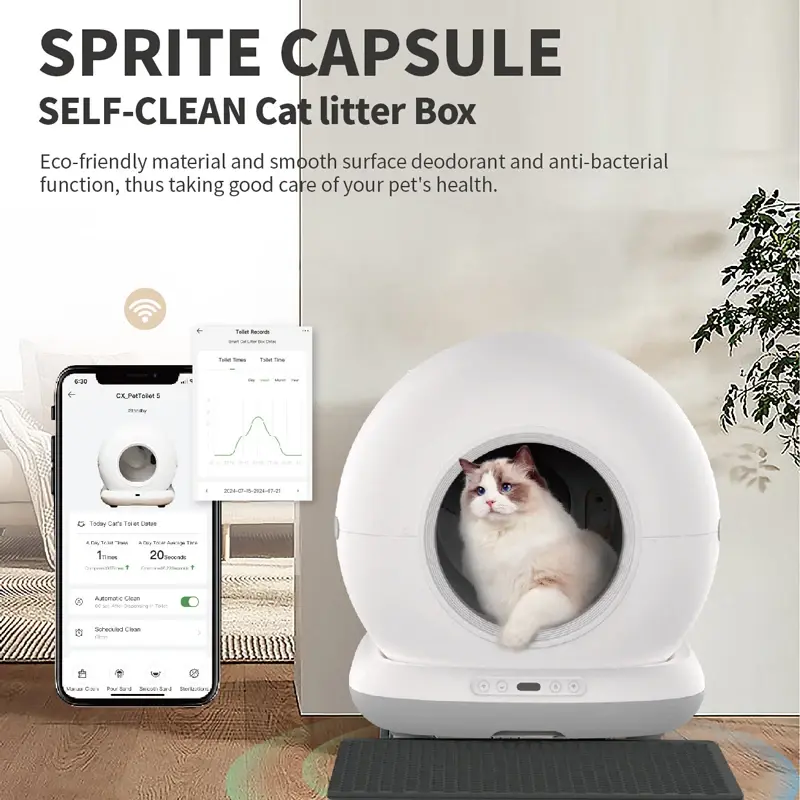 OEM Cat Litter Box Self Cleaning Smart Cat Litter Box Toilet Robot APP Control 72L Large Automatic Cat Litter Box Self-cleaning