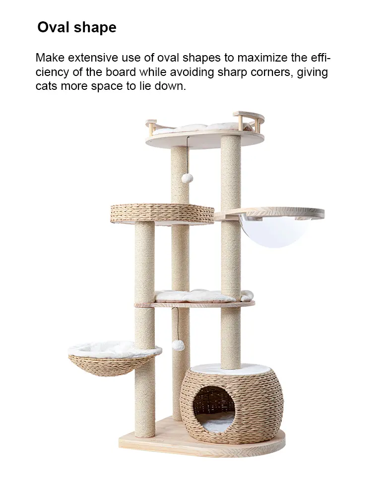 Hot Sell Solid Wood Rattan Wooden Cat Climbing Cat Tree Furniture After Scraping Pet House Cats