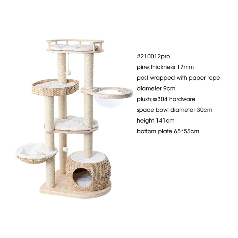 Hot Sell Solid Wood Rattan Wooden Cat Climbing Cat Tree Furniture After Scraping Pet House Cats