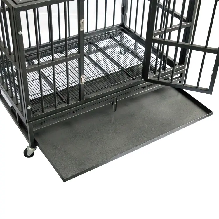Dog Cage Crate  Heavy Duty Strong Metal Kennel Playpen for Large Dogs with Four Wheels