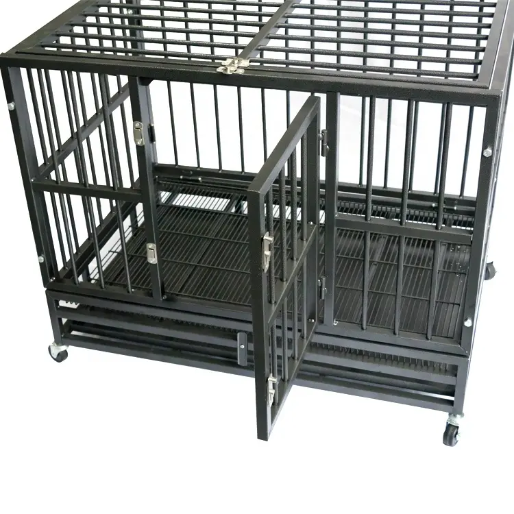 Dog Cage Crate  Heavy Duty Strong Metal Kennel Playpen for Large Dogs with Four Wheels
