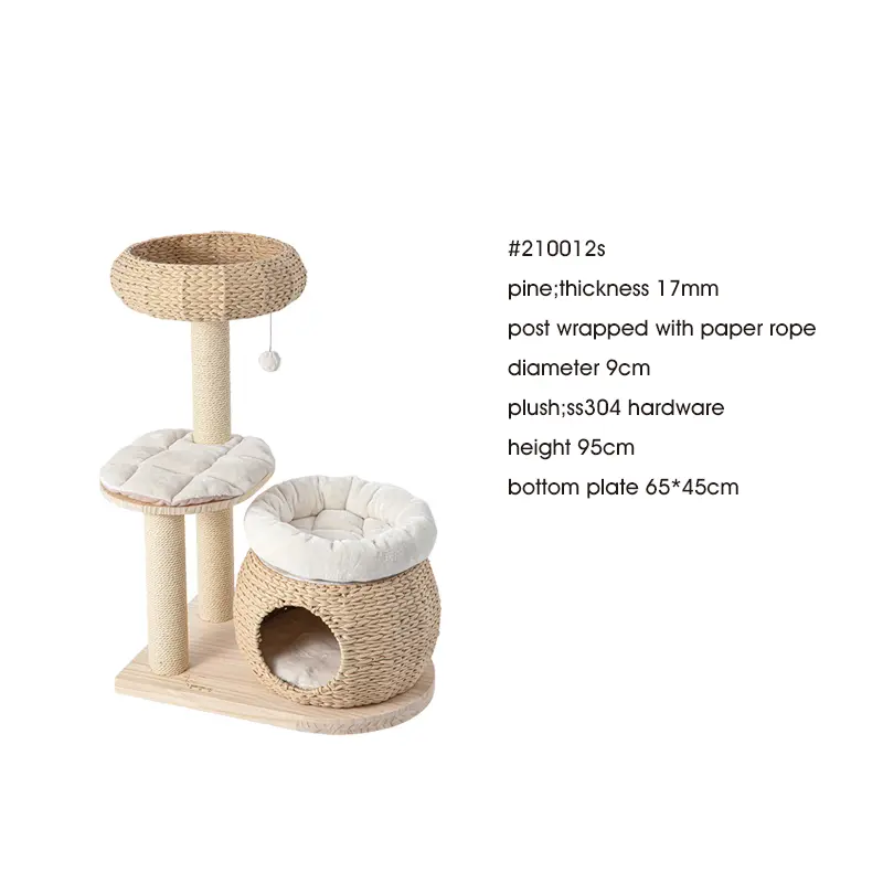 Large Luxury Pet Condo Trees Play Furniture Scratcher Modern Rattan Multi-Layer Cat Climbing Frame Tree