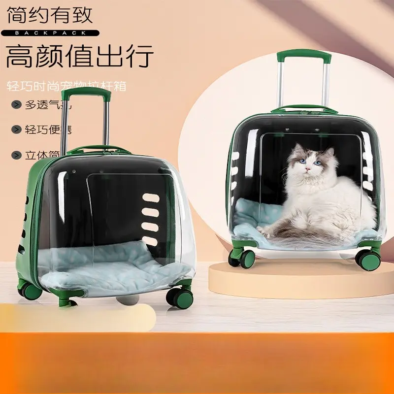 Hot Sale Outdoor Cat Dog Travel Luggage Suitcase Large Capacity Transparent Pet Trolley Bag Bubble Pet Travel Carrier on Wheels