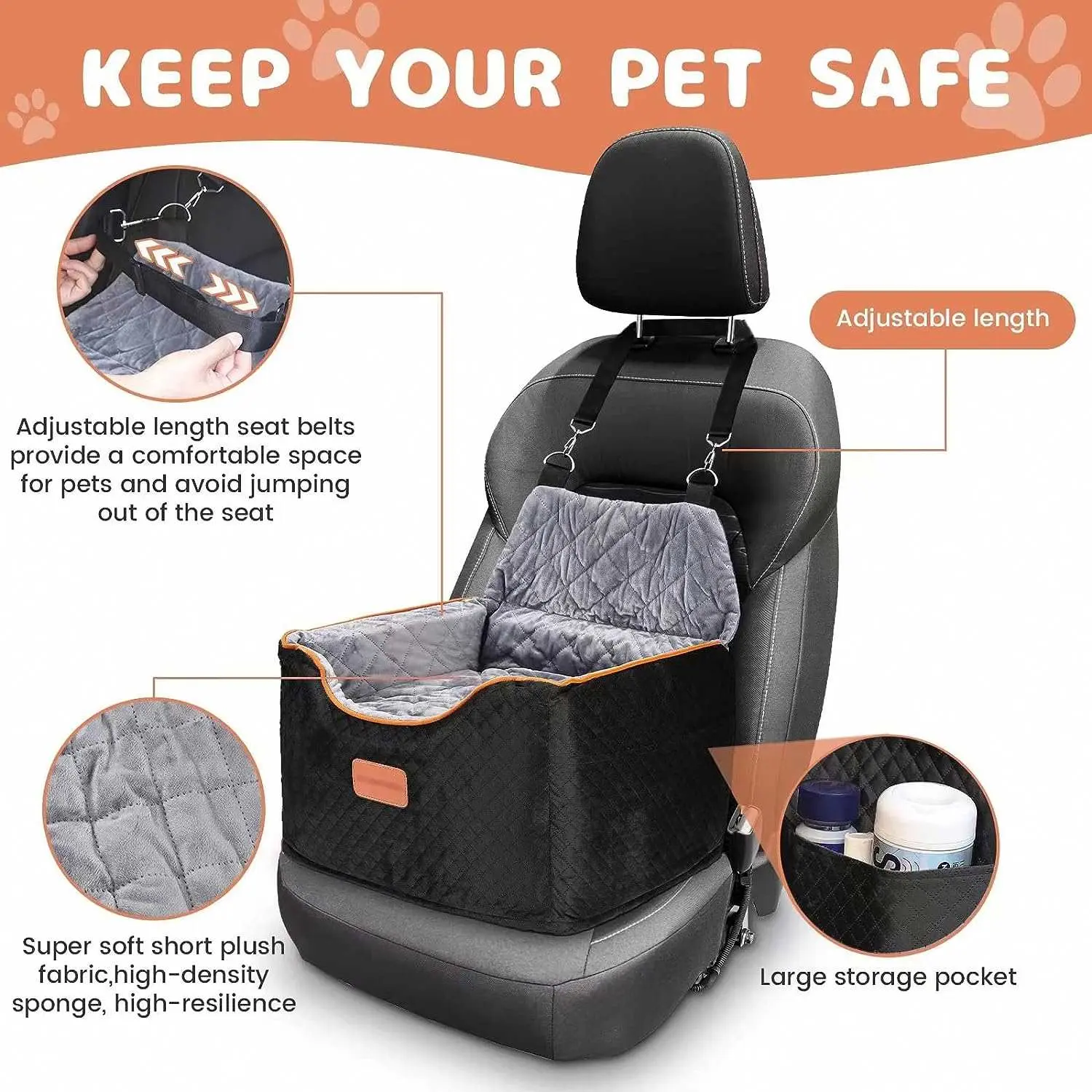 New Design Memory Foam Dog Travel Carrier Bag Dog Car Booster Seat with Non-Slip Bottom