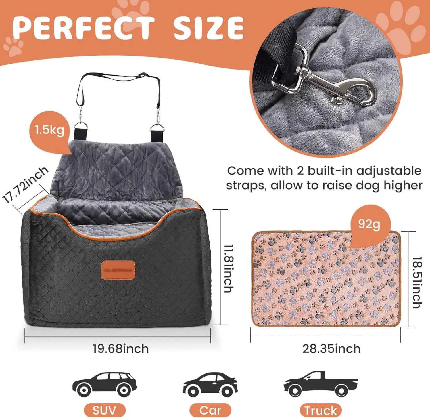 New Design Memory Foam Dog Travel Carrier Bag Dog Car Booster Seat with Non-Slip Bottom