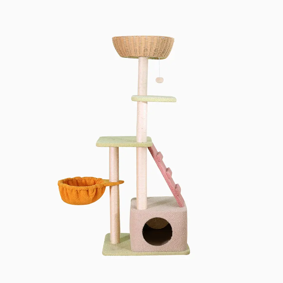 LOW MOQ Morden Wooden Cat Tree House Scratcher Floor to Ceiling Cat Climbing Tree Furniture Indoor