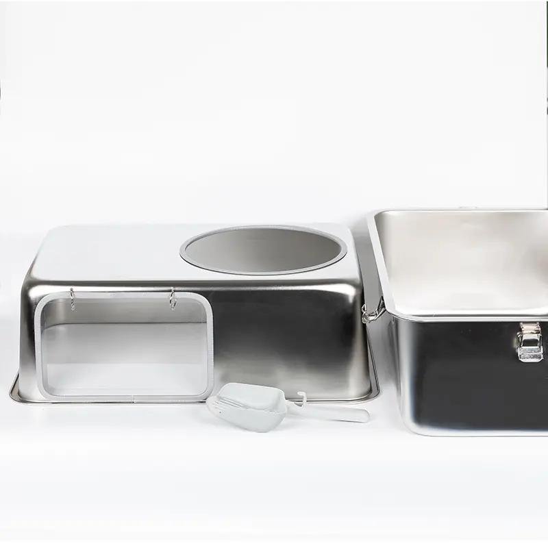 Large Capacity Detachable Stainless Steel Cat Litter Box with Cat Litter Scoop Easy to Clean Toilet for Medium Large Cats