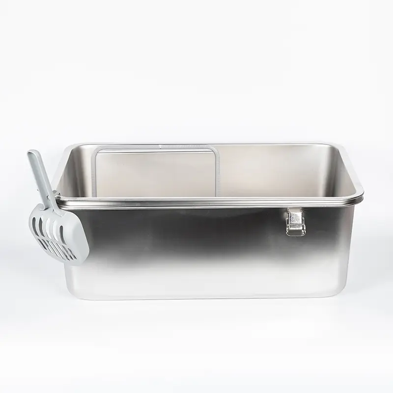 Large Capacity Detachable Stainless Steel Cat Litter Box with Cat Litter Scoop Easy to Clean Toilet for Medium Large Cats