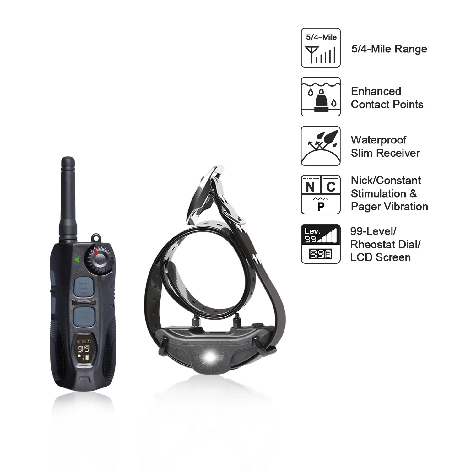 2 Receiver Rechargeable 2000M LED Beep Vibrate Shock Control Remote Dog Training Collar