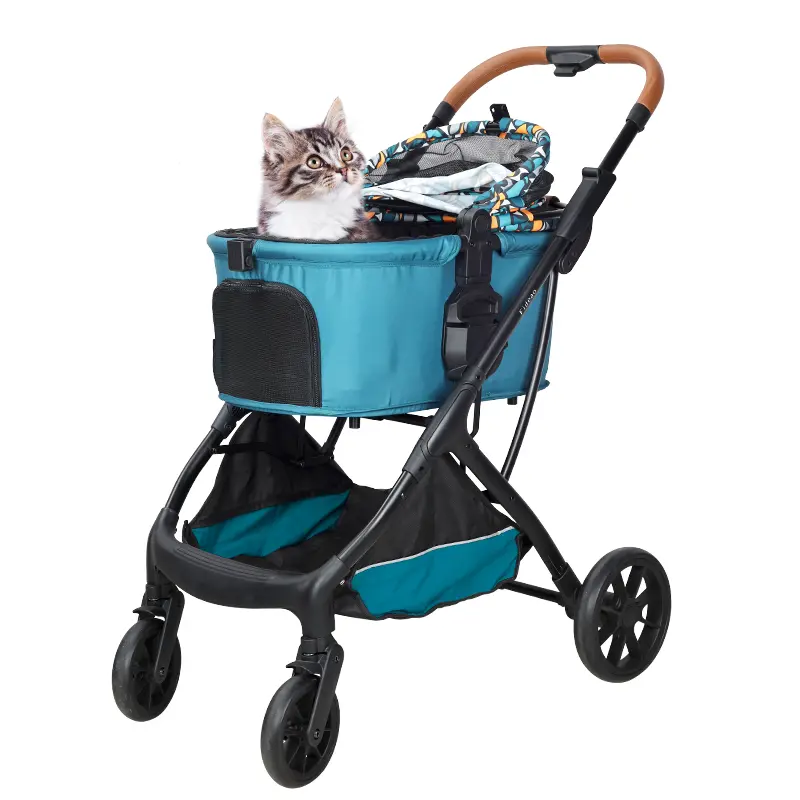 Aluminum Tube Pet Stroller Carrier 4 Wheels Detachable Car Bag Travel Folding Transportation Car Pet Stroller for Dogs