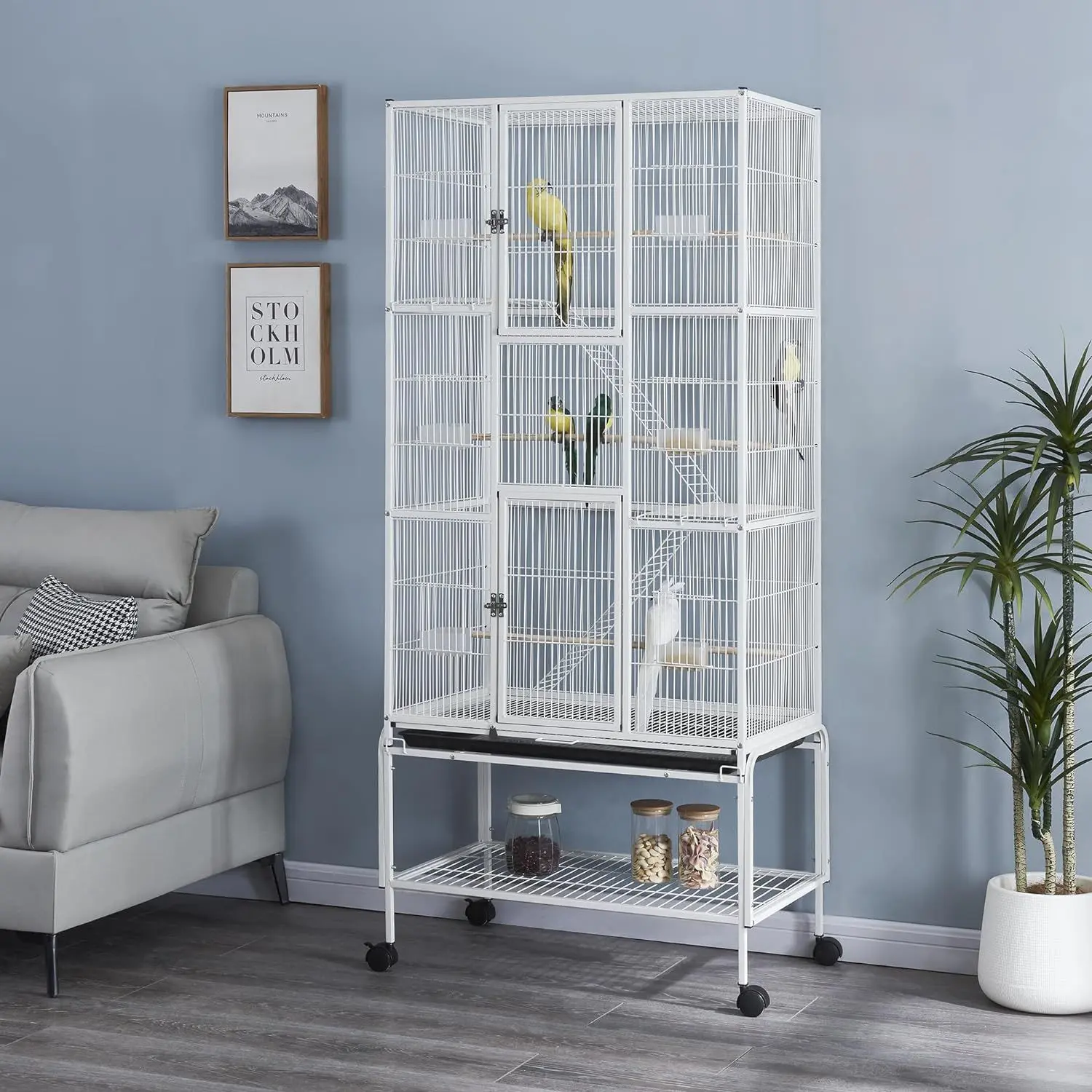 Bird cage parrot supplies extra large three floor layer cage for bird playing and breeding and squirrel cage with separate shelf
