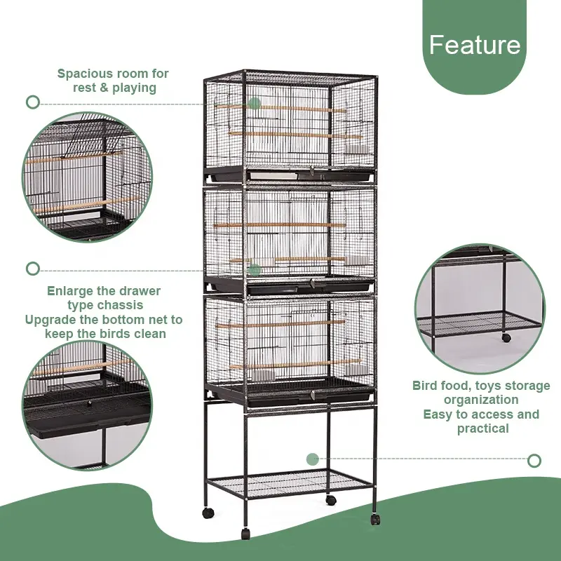 Bird Accessories 3-Layer Cages Stackable Bird Breeding Cage Simple Portable Canary Bird Cage