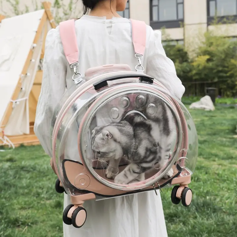 Pet Traveling Bags Easy Carrying Transparent Suitcase Large Space Pet Bags Dog Cat Carriers With Wheels
