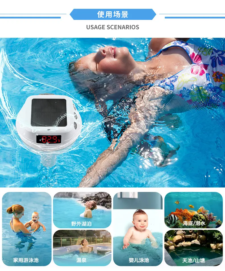 Smart Wireless Pool Thermometer with Solar Power and LED Display IP68 Waterproof Floating Water Thermometer