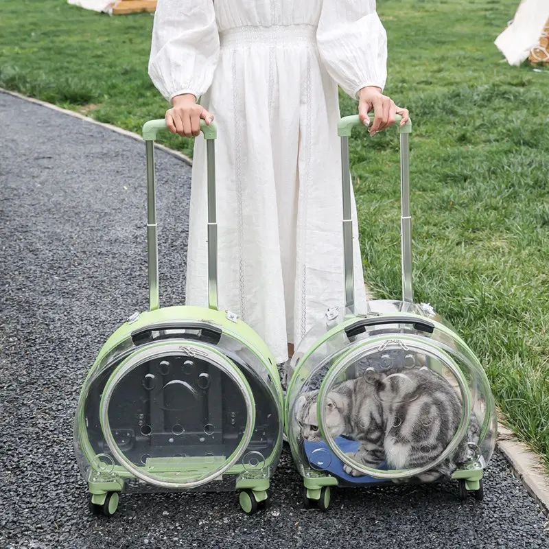 Pet Traveling Bags Easy Carrying Transparent Suitcase Large Space Pet Bags Dog Cat Carriers With Wheels