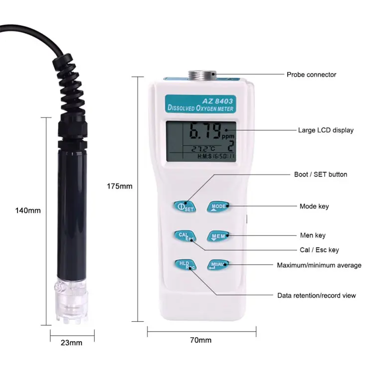 AZ-8403 Portable Digital Dissolved Oxygen Meter Water Quality Tester