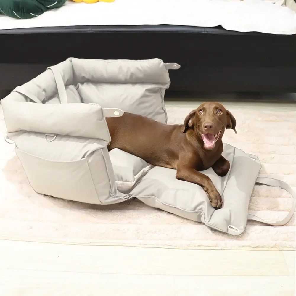 Dropshipping Luxury Faux Leather Dog Car Seat Booster Bed Pet Car Seat Bed with Safety Buckle Luxury Dog Beds Pet Car Seat