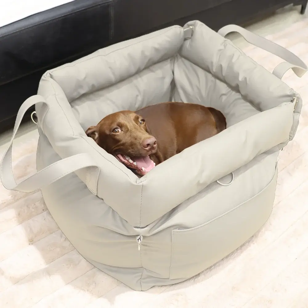 Dropshipping Luxury Faux Leather Dog Car Seat Booster Bed Pet Car Seat Bed with Safety Buckle Luxury Dog Beds Pet Car Seat