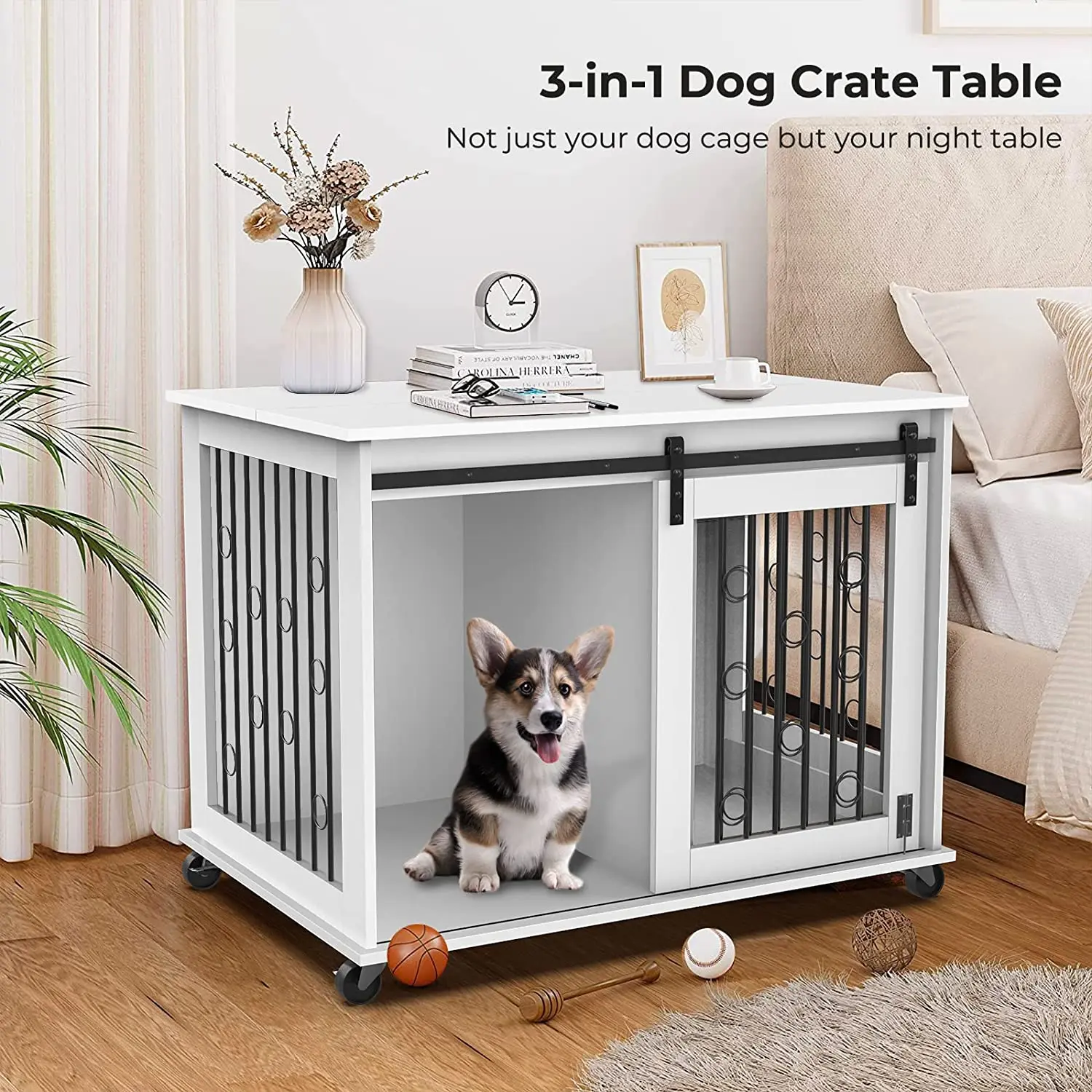 Double-Door Wooden Furniture Large Heavy Duty Pet Dog Crate Dog Cage Can Be Used As End Table 3 in 1 Functions Cabinet