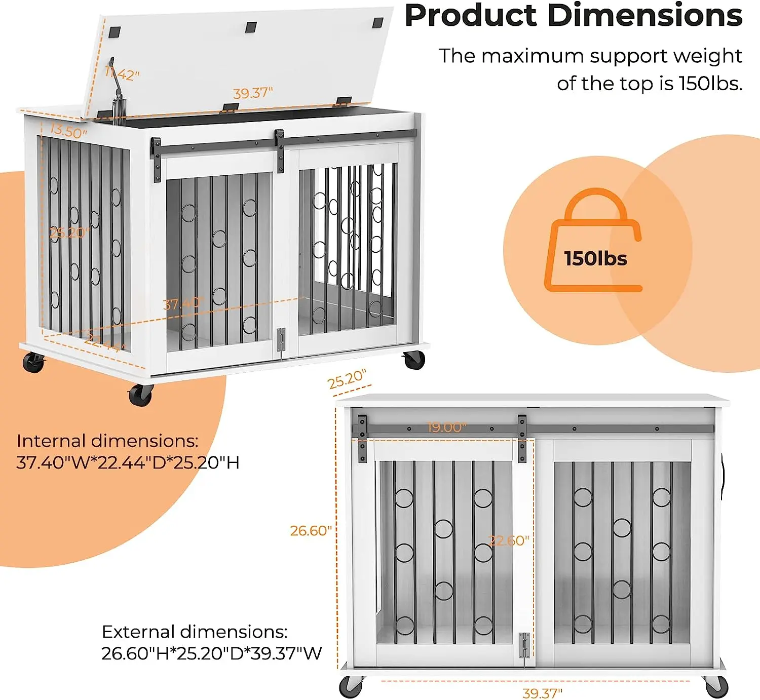 Double-Door Wooden Furniture Large Heavy Duty Pet Dog Crate Dog Cage Can Be Used As End Table 3 in 1 Functions Cabinet