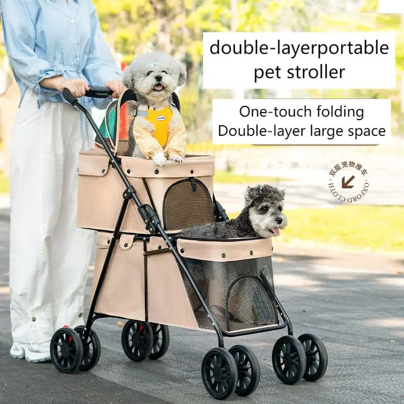 Factory Direct Sales Double-layer Pet Stroller Lightweight Foldable Cat and Dog Small and Medium Pet Outdoor Stroller