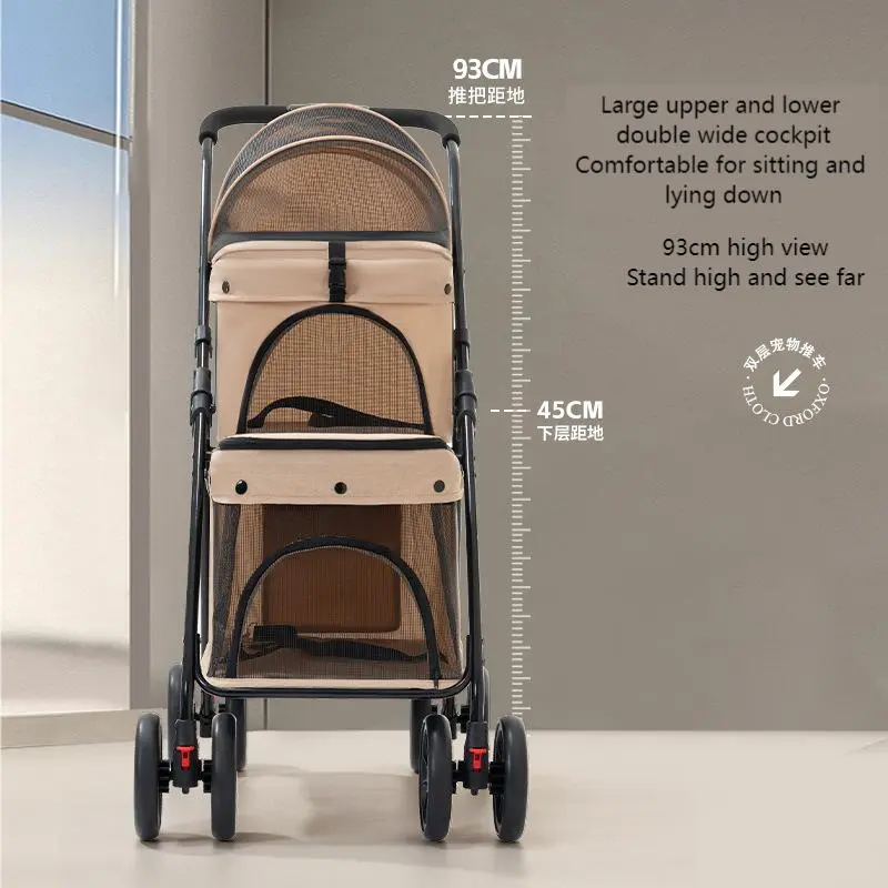 Factory Direct Sales Double-layer Pet Stroller Lightweight Foldable Cat and Dog Small and Medium Pet Outdoor Stroller