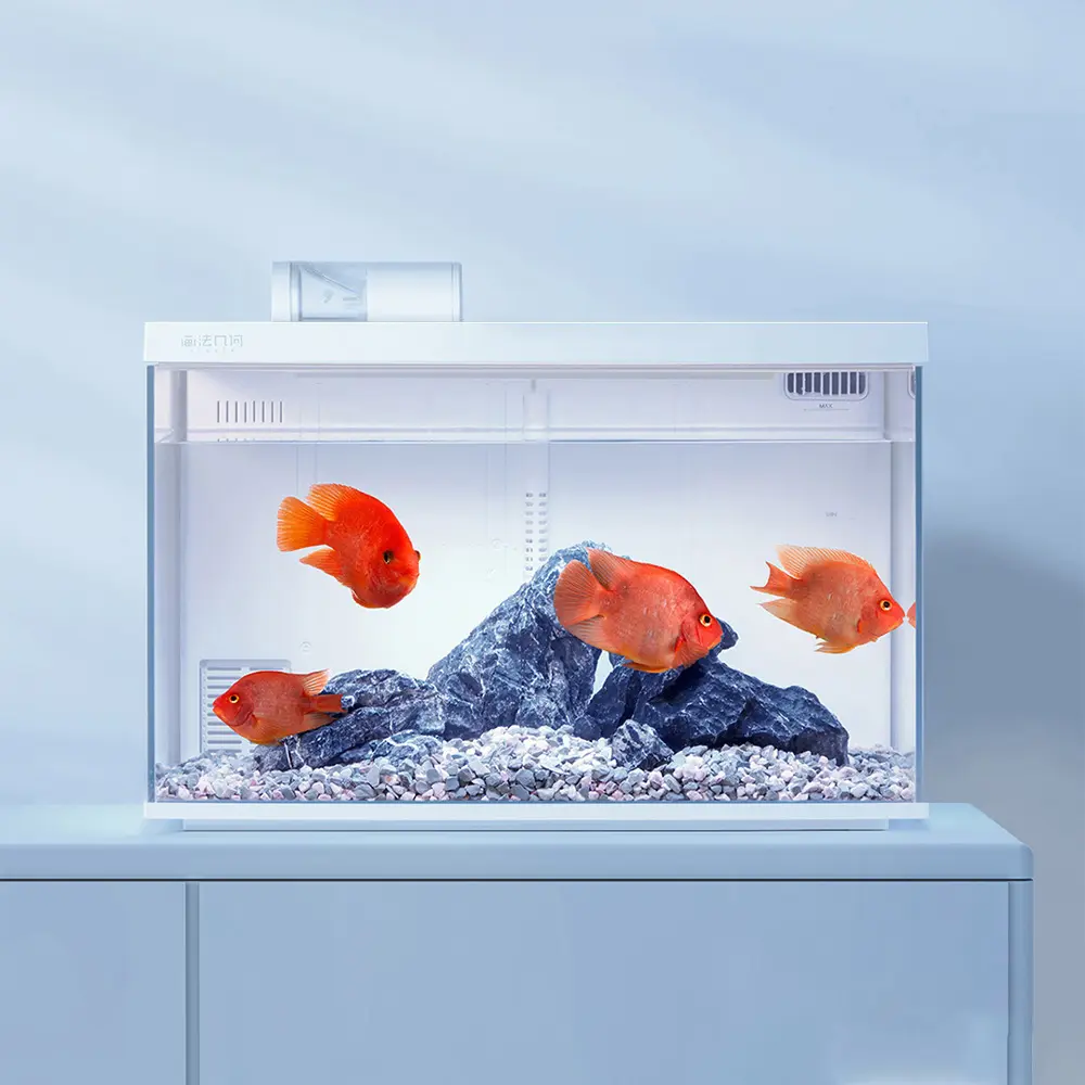 HD Glass Aquarium Fish Tank 30L Intelligent Desktop Ecological Fish Tank with WIFI Control Feeding Box Light Filter