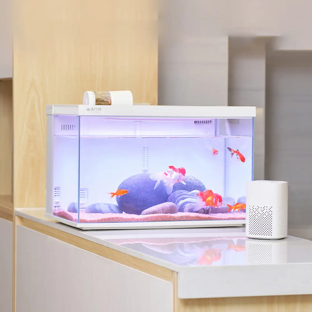 HD Glass Aquarium Fish Tank 30L Intelligent Desktop Ecological Fish Tank with WIFI Control Feeding Box Light Filter