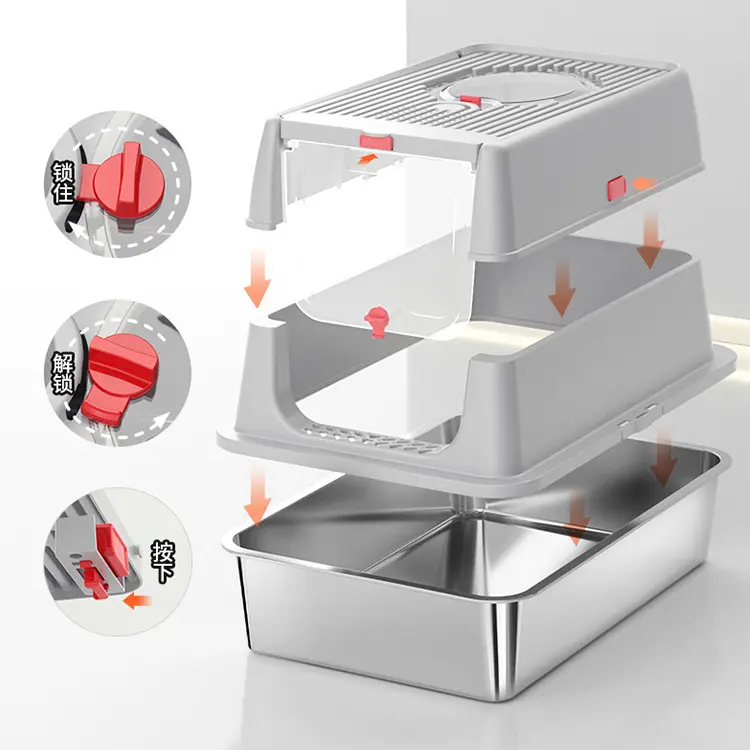 Front Entry Top Exit Cat Toilet Metal Litter Pan Large Stainless Steel cat Litter Box for Big Cats