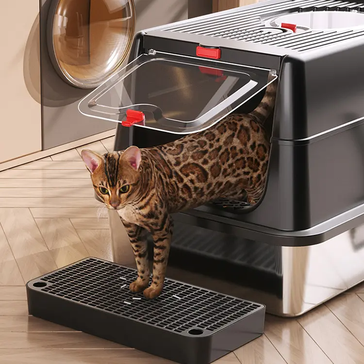 Front Entry Top Exit Cat Toilet Metal Litter Pan Large Stainless Steel cat Litter Box for Big Cats