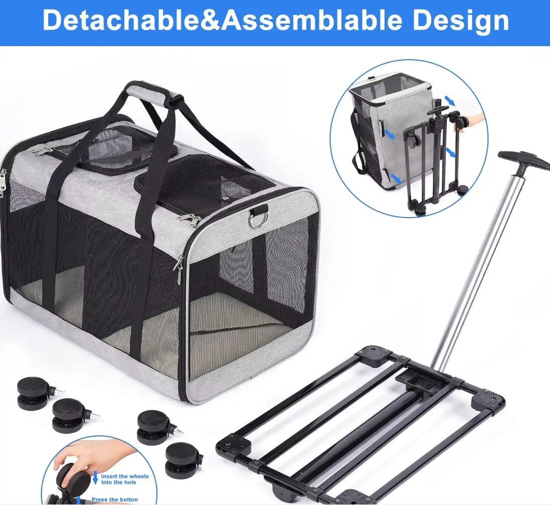 Large Portable Four Wheels Pet Stroller with Detachable Basket Foldable Cat Carrier for Travel for Cats & Small Animals