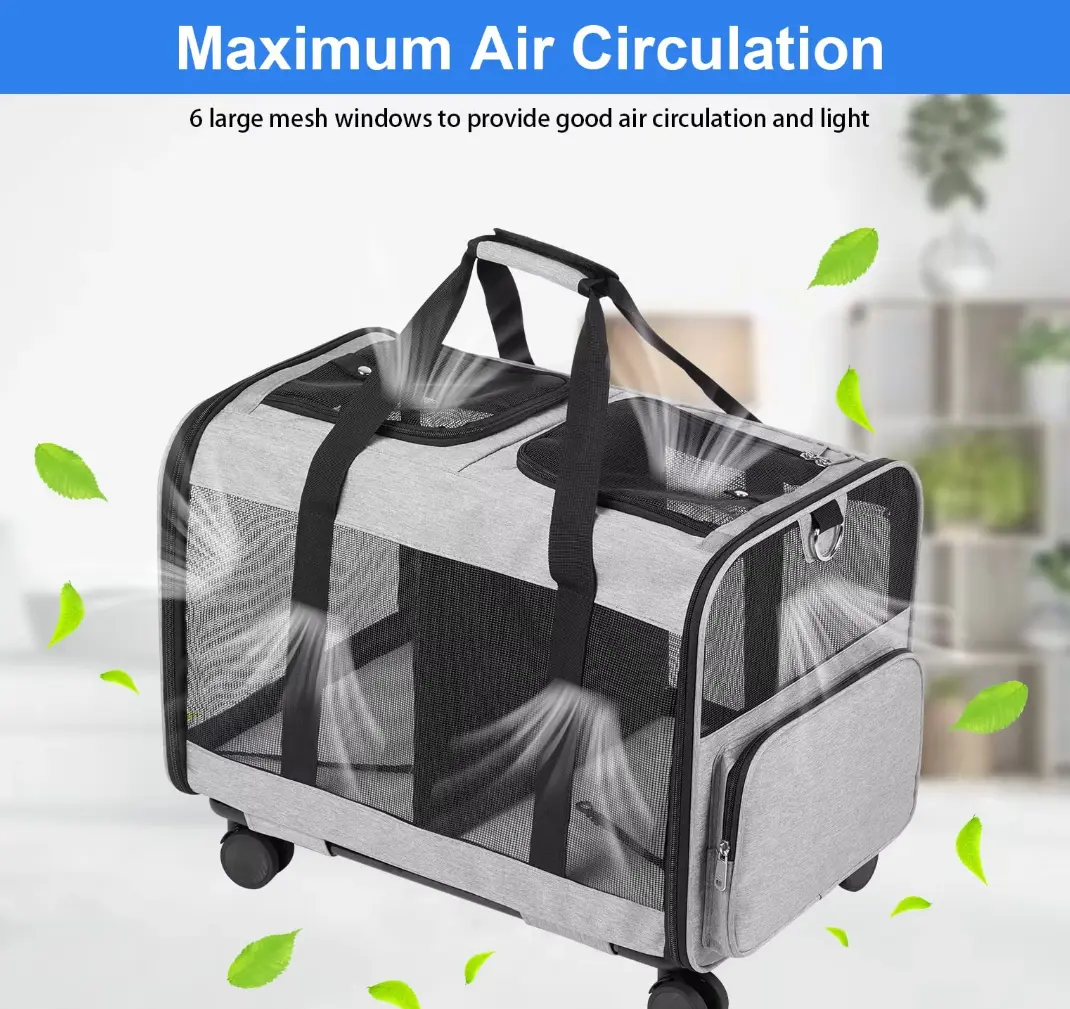 Large Portable Four Wheels Pet Stroller with Detachable Basket Foldable Cat Carrier for Travel for Cats & Small Animals