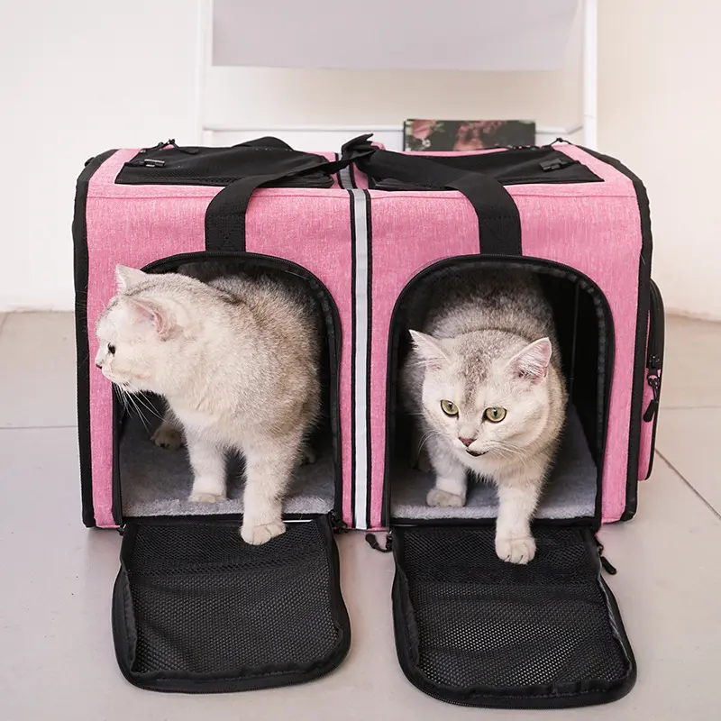 Airline Approved Tote Luggage Soft Sided Pink Large-capacity Cat Dog Pet Carrier With Detachable Wheels for Dogs Cats