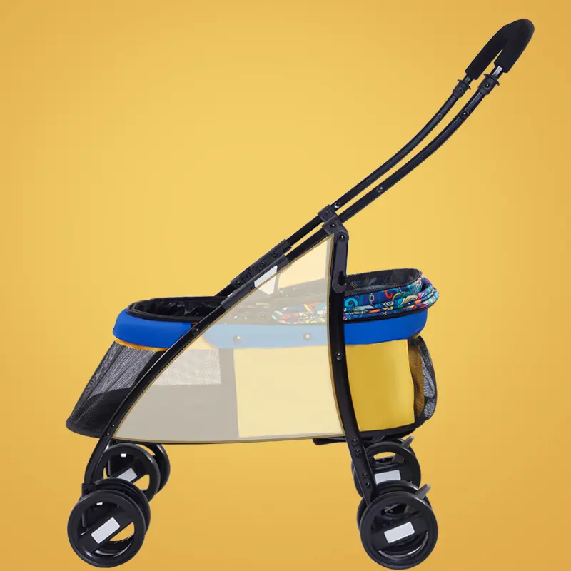 Transparent Panoramic Perspective Metal Pet Stroller One-key Folding Going Out Amusement Cat Dog Hand Push Car Wholesale