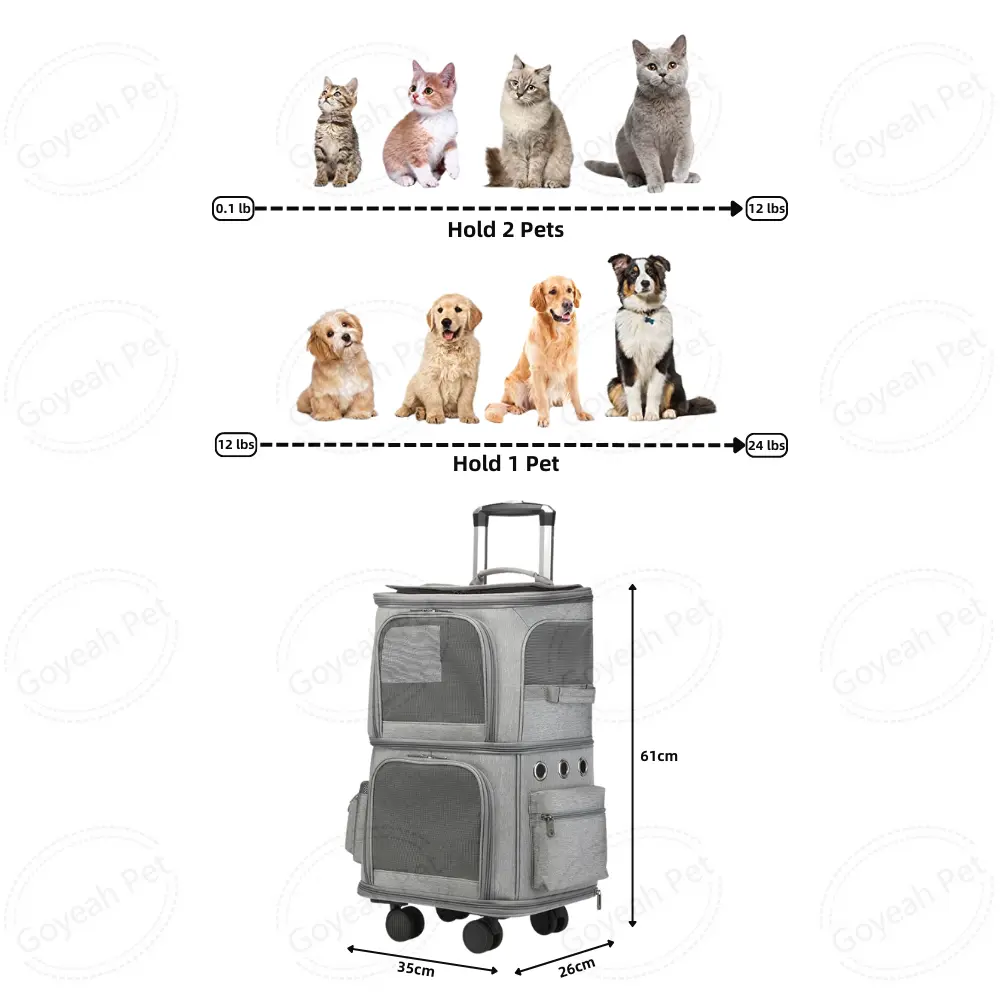 Double Layer Cat Dog Carrying Bag Pet Trolley Backpack Portable Pet Rolling Carrier with Wheels