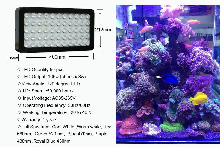 Fish Tank Coral Reef Growth Dimmable Lighting System  Full Spectrum 165W LED Aquarium Lamp
