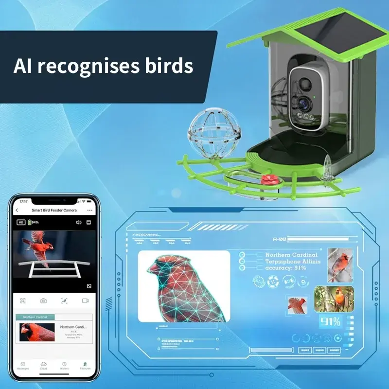 Solar smart bird feeder 3MP WIFI W03 camera Support automatic white balance 2D/3D noise reduction PIR motion detection