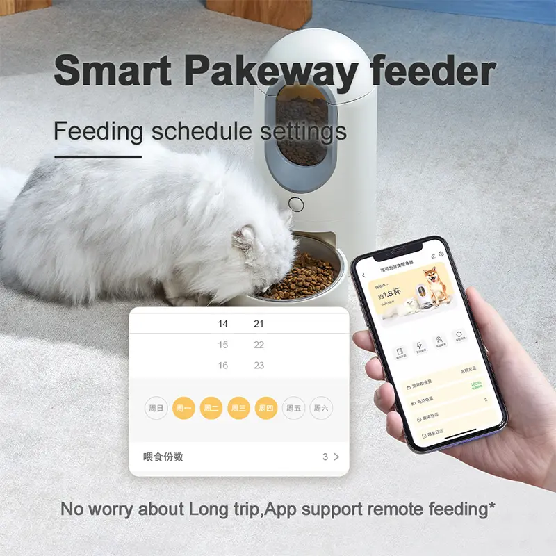 Wholesale Smart Tuya App Control Monitoring Large Capacity Dual Power Supply Operated Automatic Cat Dog Food Dispenser