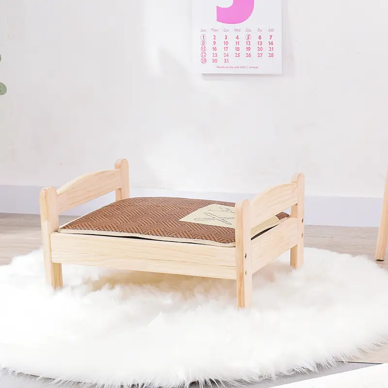 Solid Wood French Outlet Cat Bed Modern & Classic Animal Pattern All Seasons Pet House with Plush Foam Velvet for Cats & Dogs