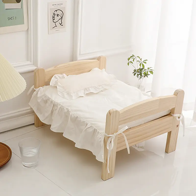 Solid Wood French Outlet Cat Bed Modern & Classic Animal Pattern All Seasons Pet House with Plush Foam Velvet for Cats & Dogs