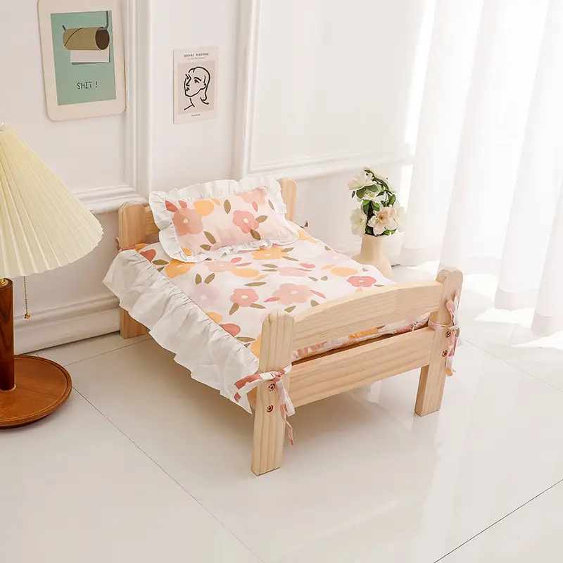 Solid Wood French Outlet Cat Bed Modern & Classic Animal Pattern All Seasons Pet House with Plush Foam Velvet for Cats & Dogs