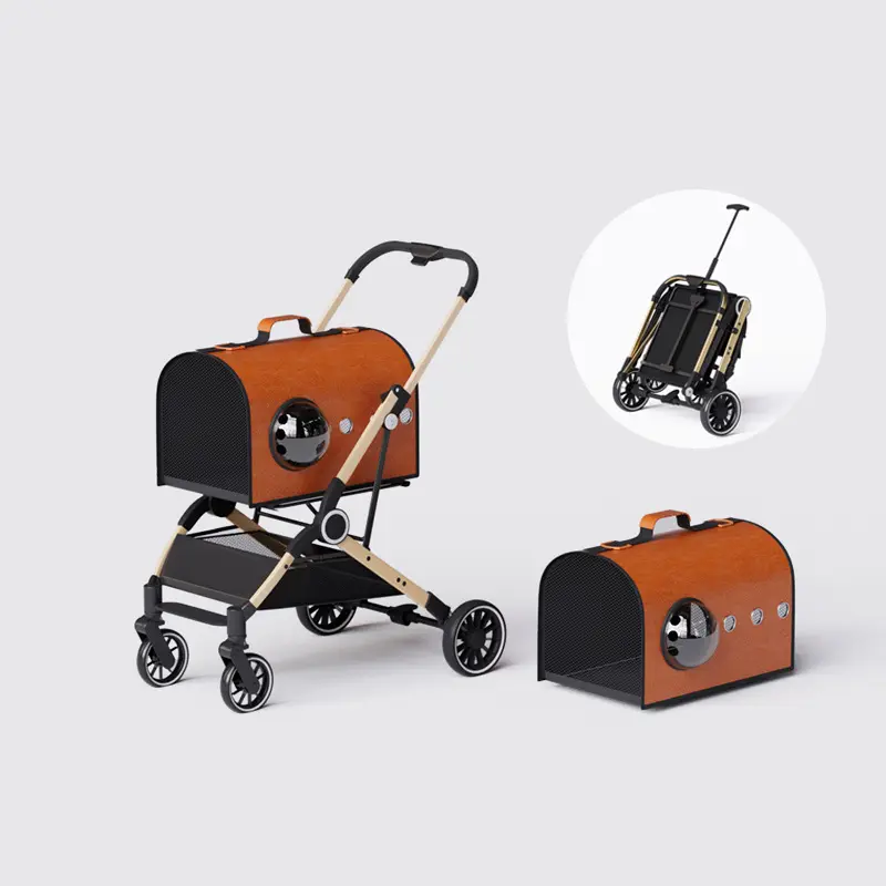 Pet Stroller with Removable Carrier 4 Wheels Dog/Cat Puppy Stroller Pet Folding Stroller