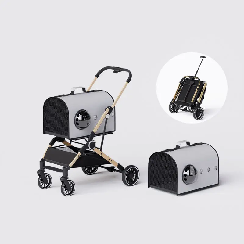 Pet Stroller with Removable Carrier 4 Wheels Dog/Cat Puppy Stroller Pet Folding Stroller
