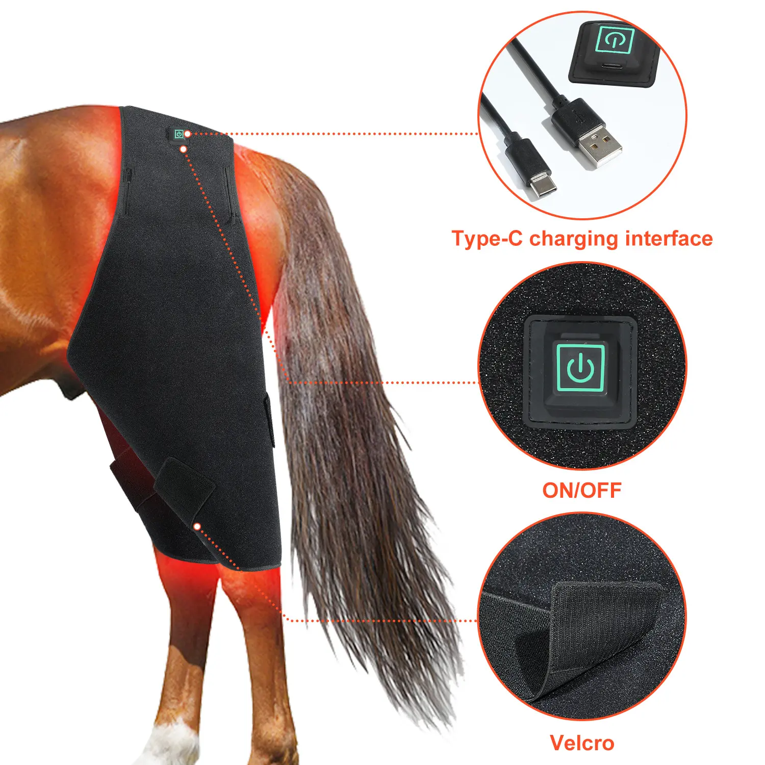 Equine 660nm 850nm Red Light Therapy blanket Battery powered Horse Pony Pair of Stifle Wraps for Equine belly Therapy